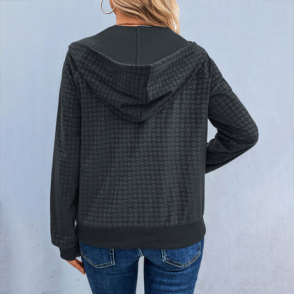 Textured Hoodie with Henley Buttons and Raglan Sleeves