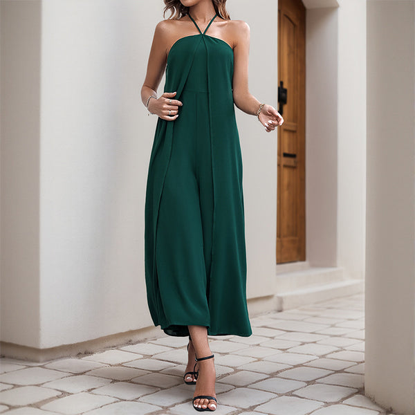 Halter Jumpsuit with High-Waist and Wide-Leg Trousers