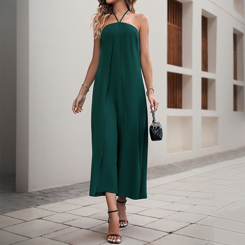 Halter Jumpsuit with High-Waist and Wide-Leg Trousers