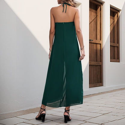 Halter Jumpsuit with High-Waist and Wide-Leg Trousers