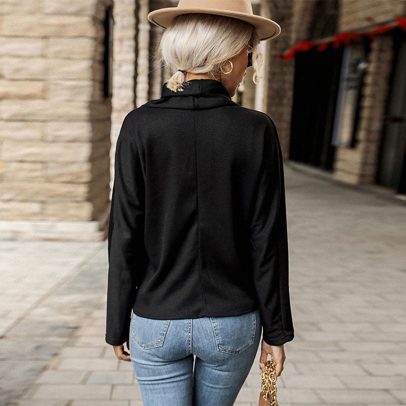 Ribbed Pullover Top with Twist Front and V-Neck