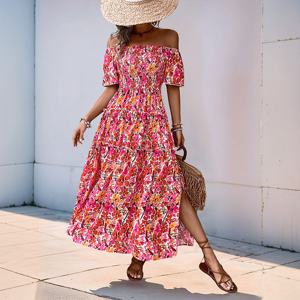 Floral Tiered Maxi Dress with Off-Shoulder and Smocked Bodice