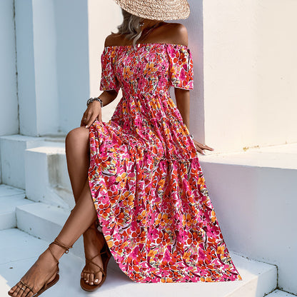 Floral Tiered Maxi Dress with Off-Shoulder and Smocked Bodice