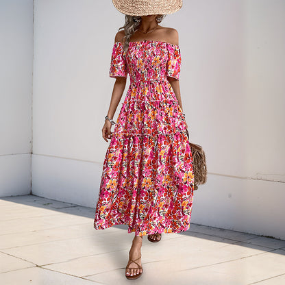 Floral Tiered Maxi Dress with Off-Shoulder and Smocked Bodice