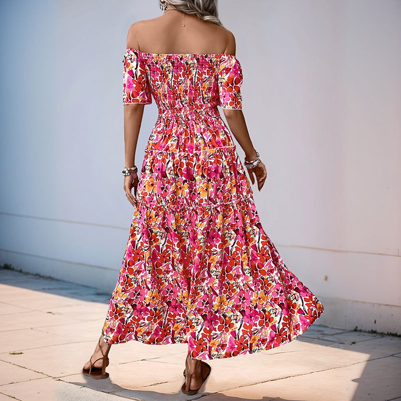 Floral Tiered Maxi Dress with Off-Shoulder and Smocked Bodice
