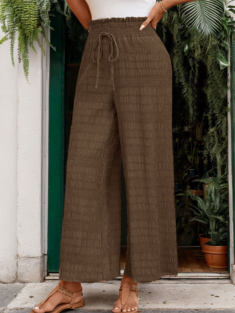 Textured Wide-Leg Pants with High Waist