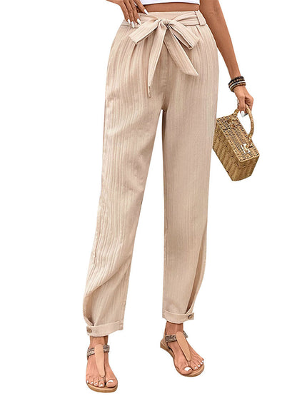 Pleated High-Waist Trousers with Tie Belt