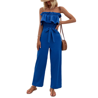 Wide-Leg Jumpsuit with Strapless Ruffle Bodice
