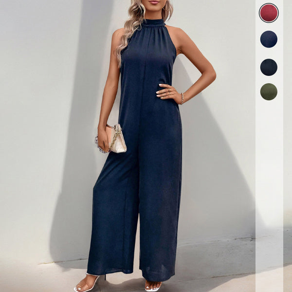 Solid Wide-Leg Jumpsuit with Halter Neck