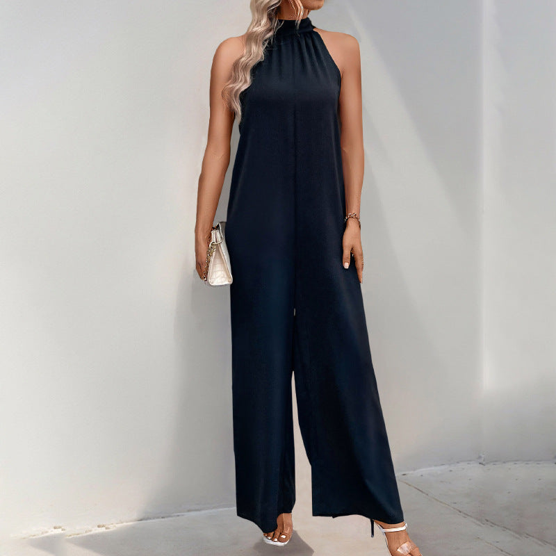 Solid Wide-Leg Jumpsuit with Halter Neck