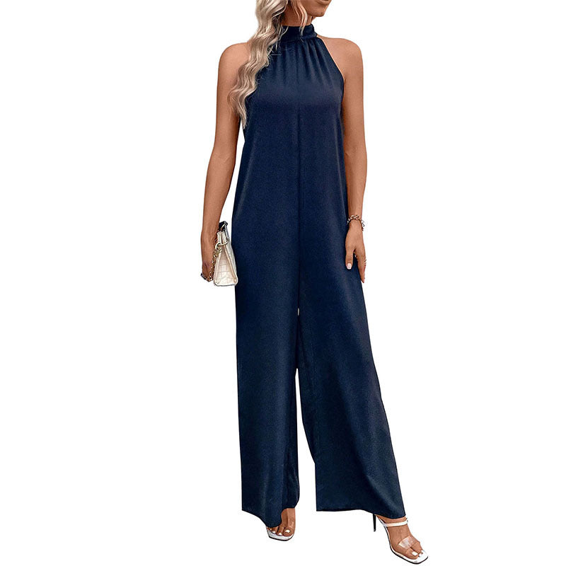 Solid Wide-Leg Jumpsuit with Halter Neck