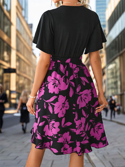 Floral Print Wrap Dress with Irregular Hem