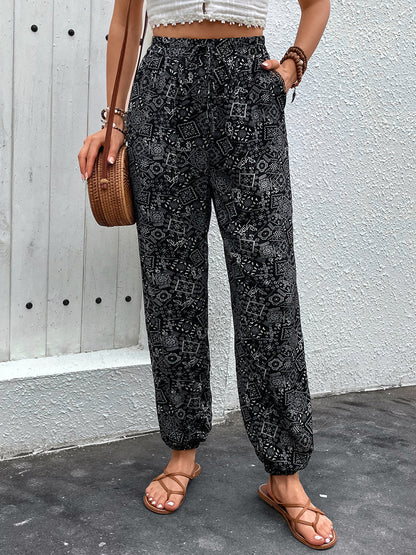 Ethnic Printed Jogger Pants with High Waist and Drawstring