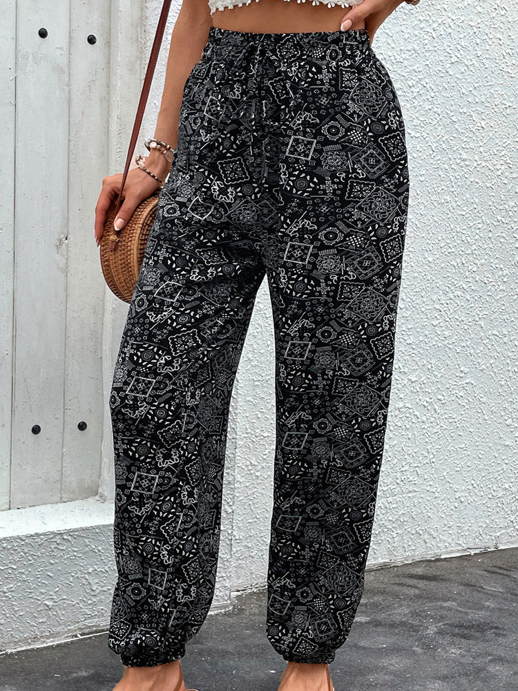 Ethnic Printed Jogger Pants with High Waist and Drawstring