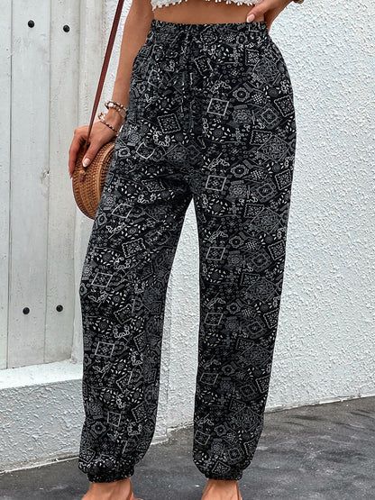 Ethnic Printed Jogger Pants with High Waist and Drawstring