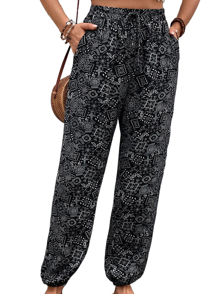 Ethnic Printed Jogger Pants with High Waist and Drawstring
