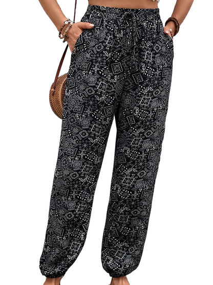 Ethnic Printed Jogger Pants with High Waist and Drawstring