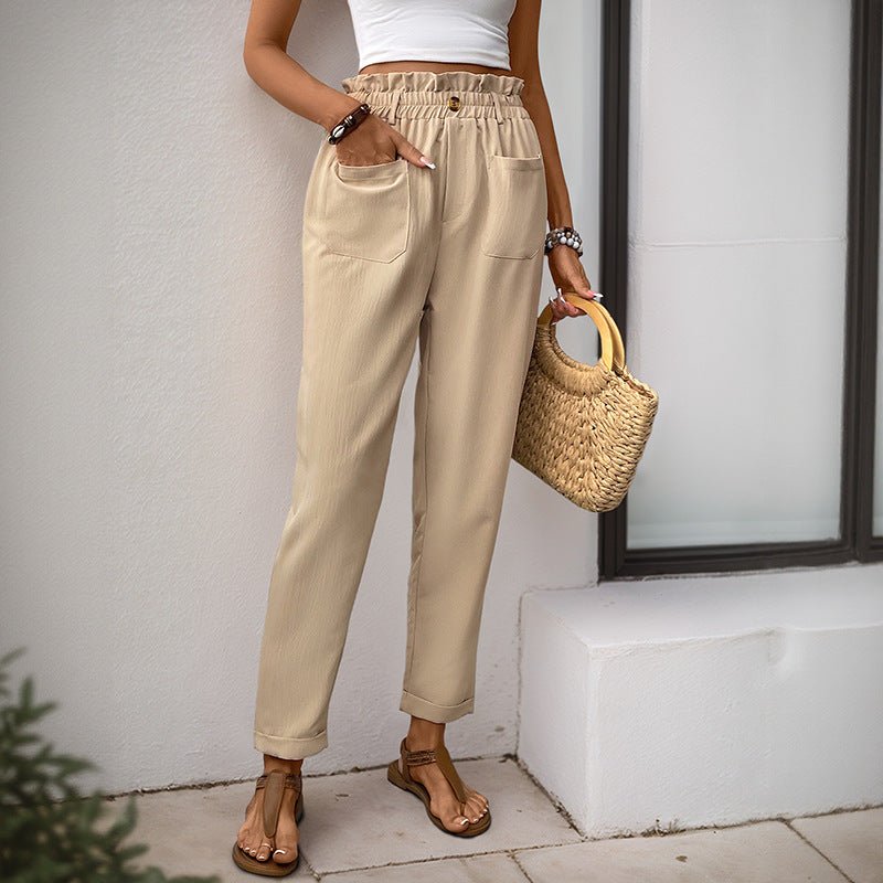 Tapered Ankle Pants with Paperbag Waist and Patch Pockets