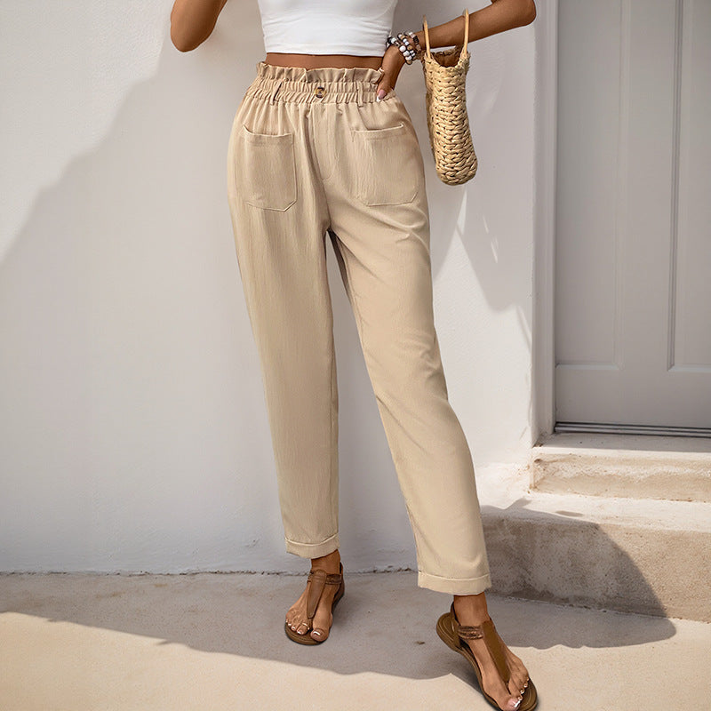 Tapered Ankle Pants with Paperbag Waist and Patch Pockets
