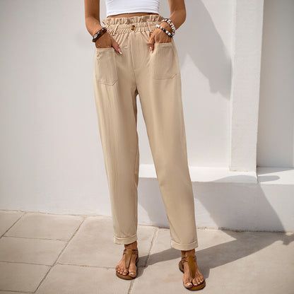 Tapered Ankle Pants with Paperbag Waist and Patch Pockets