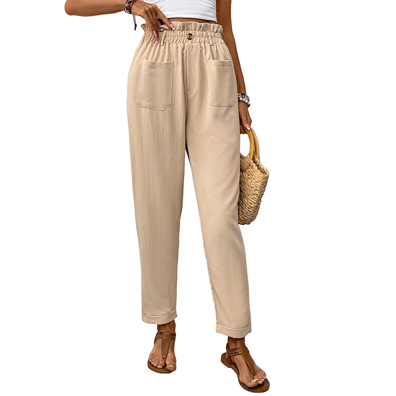 Tapered Ankle Pants with Paperbag Waist and Patch Pockets