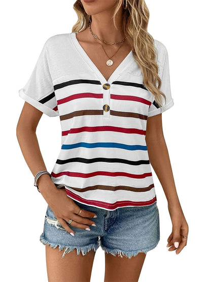 Striped Henley T-Shirt with Raglan Sleeves