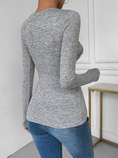 Slim Fit Long-Sleeve Knit Top with Twist Front