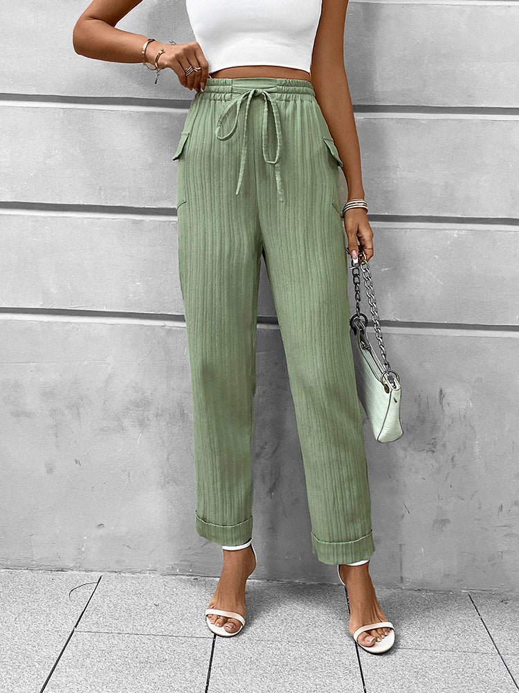 High-Waist Pleated Straight-Leg Pants with Drawstring