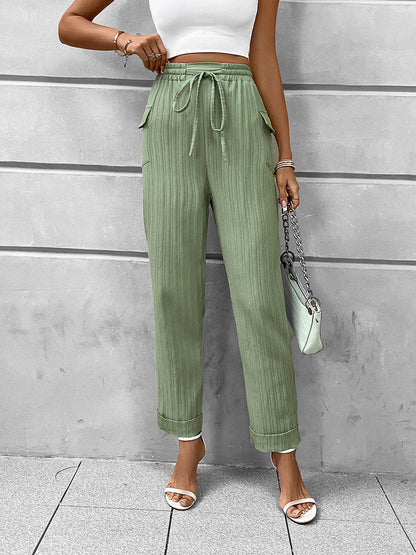 High-Waist Pleated Straight-Leg Pants with Drawstring