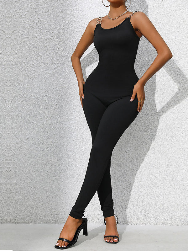 Sleeveless Bodycon Jumpsuit with Chain-Link Straps