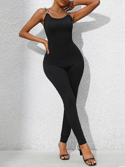Sleeveless Bodycon Jumpsuit with Chain-Link Straps