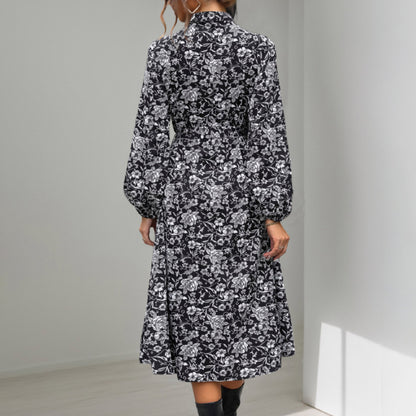 Floral Print Shirt Dress with Tie Waist and Balloon Sleeves