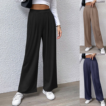 Wide-Leg Ribbed Pants with Pleated Front