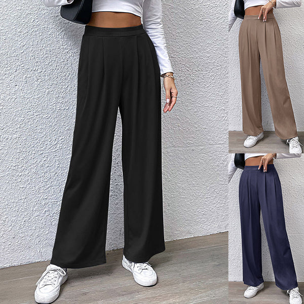 Wide-Leg Ribbed Pants with Pleated Front