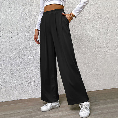 Wide-Leg Ribbed Pants with Pleated Front