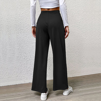 Wide-Leg Ribbed Pants with Pleated Front