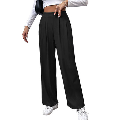Wide-Leg Ribbed Pants with Pleated Front