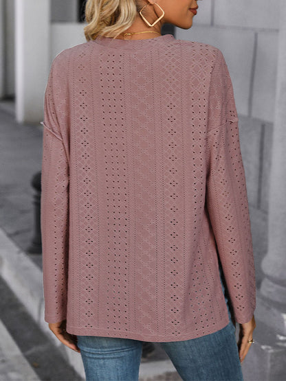 Loose Fit Knit Jacquard Top with Henley Neck