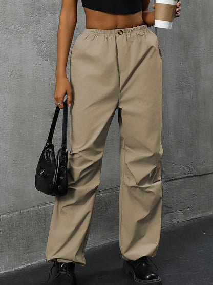 High-Waist Straight-Leg Pants with Ruched Detail