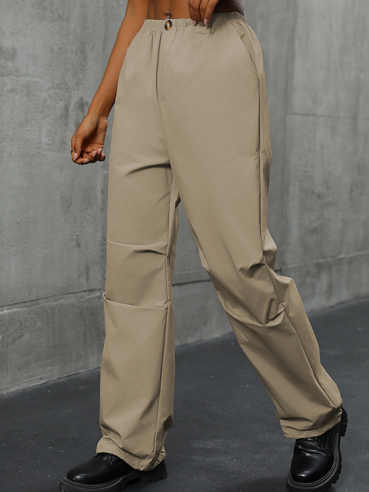 High-Waist Straight-Leg Pants with Ruched Detail