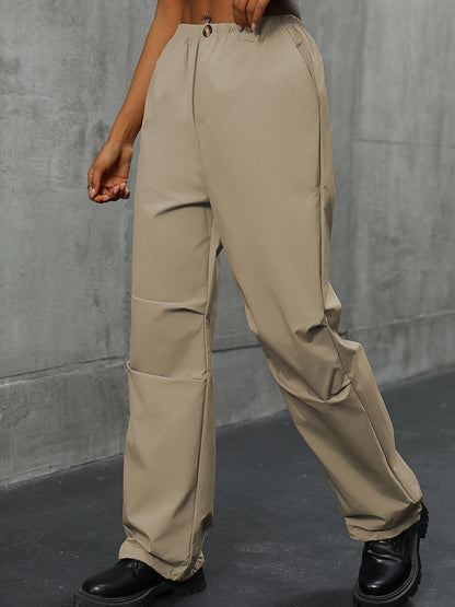High-Waist Straight-Leg Pants with Ruched Detail