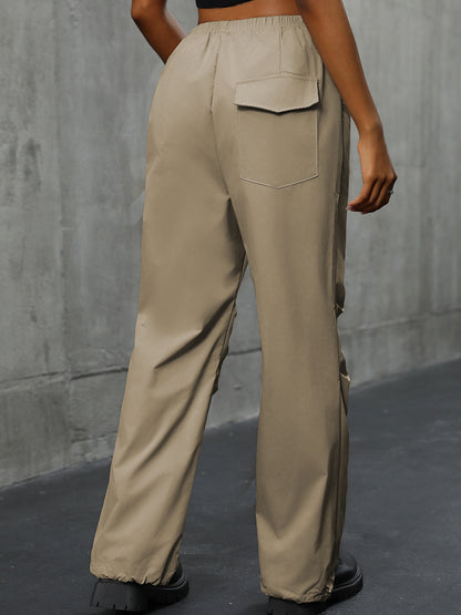 High-Waist Straight-Leg Pants with Ruched Detail
