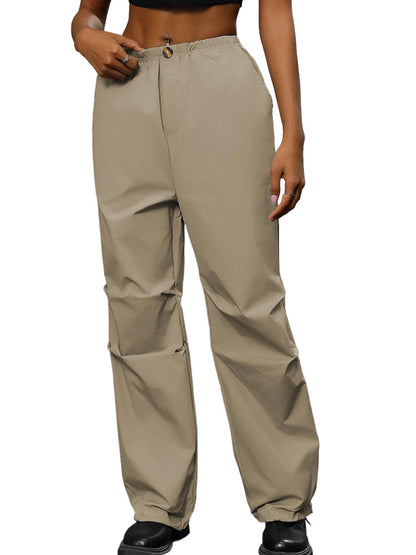 High-Waist Straight-Leg Pants with Ruched Detail