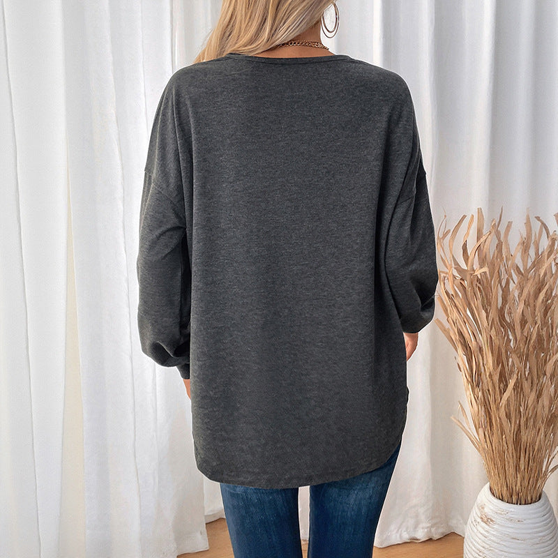 Loose Fit Solid Sweatshirt with Chest Pocket and Gathered Sleeves