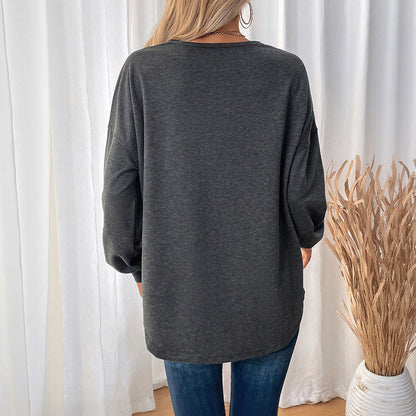 Loose Fit Solid Sweatshirt with Chest Pocket and Gathered Sleeves