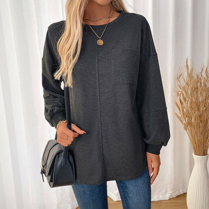 Loose Fit Solid Sweatshirt with Chest Pocket and Gathered Sleeves