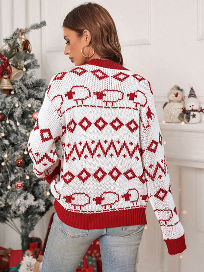 Fair Isle Knit Sweater with Loose Fit and Round Neck