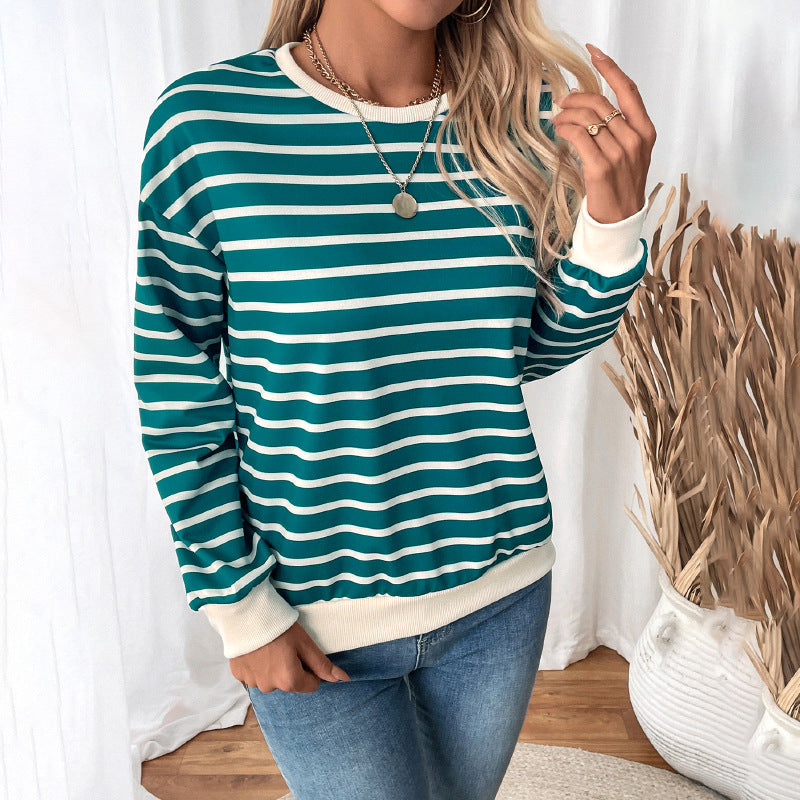 Striped Sweatshirt with Ribbed Cuffs and Hem