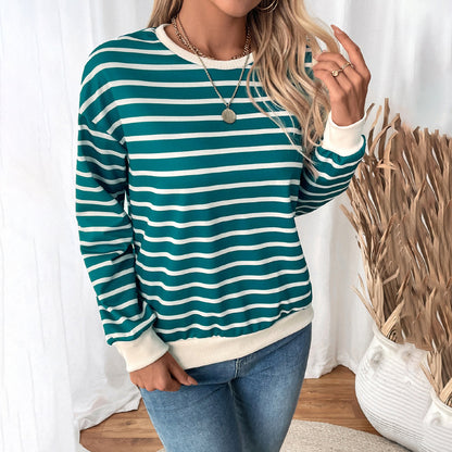 Striped Sweatshirt with Ribbed Cuffs and Hem