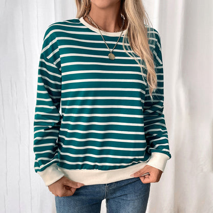 Striped Sweatshirt with Ribbed Cuffs and Hem